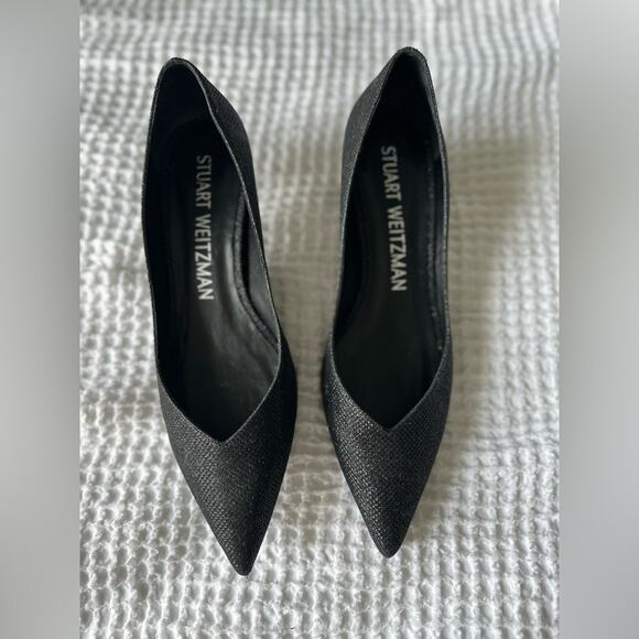 STUART WEITZMAN Eva Black Shimmering Kitten Heel Pumps NWT - Picture 6 of 10